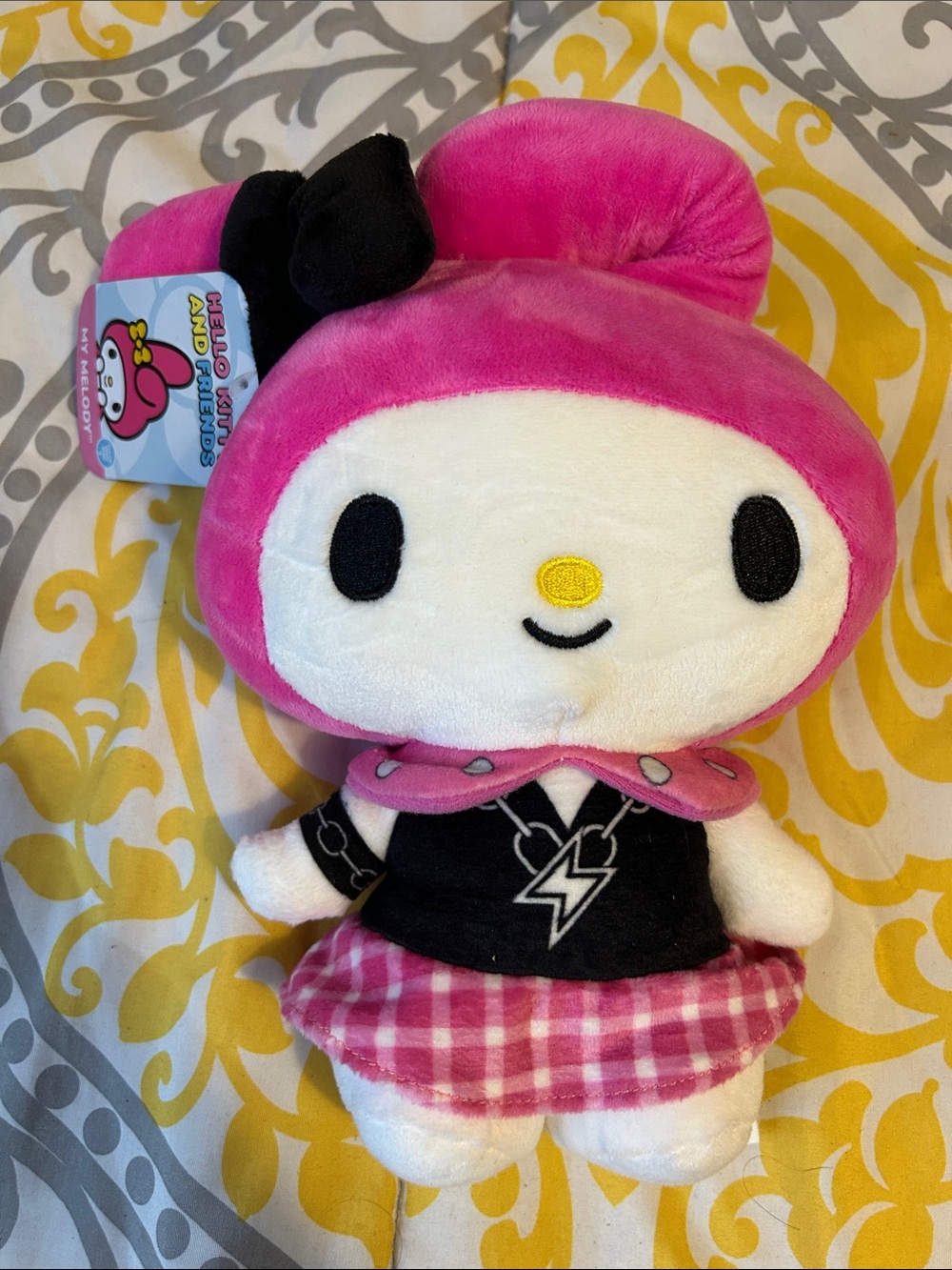 Hello kitty and friends Sanrio My Melody Pink &Black Plush Doll with Plaid Skirt